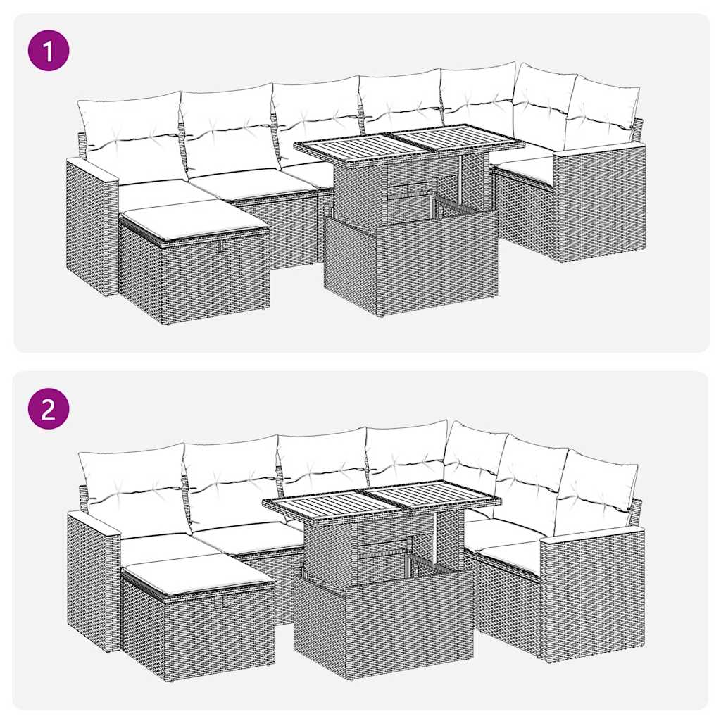 vidaXL 8-delige Loungeset met kussens poly rattan acacia grijs