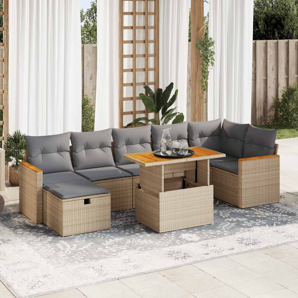 vidaXL 8-delige Loungeset met kussens poly rattan zwart