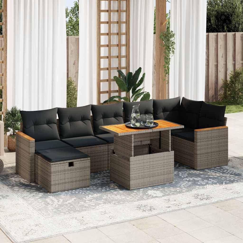 vidaXL 8-delige Loungeset met kussens poly rattan zwart