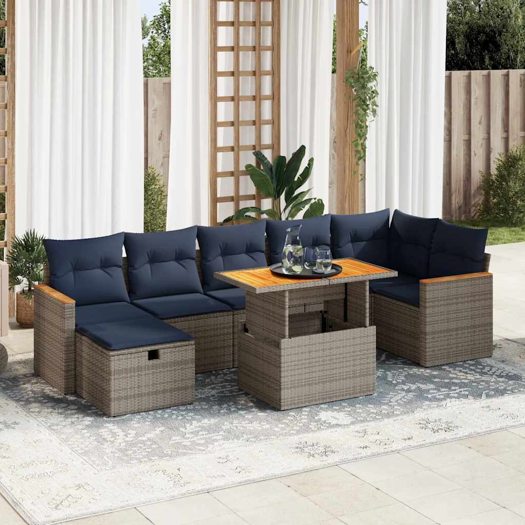 vidaXL 8-delige Loungeset met kussens poly rattan acacia grijs
