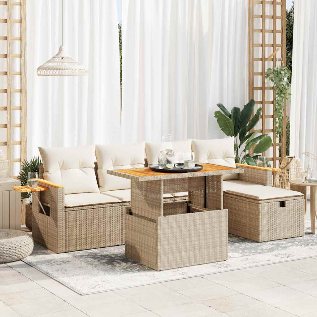 vidaXL 6-delige Loungeset met kussens poly rattan zwart