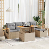 vidaXL 6-delige Loungeset met kussens poly rattan zwart