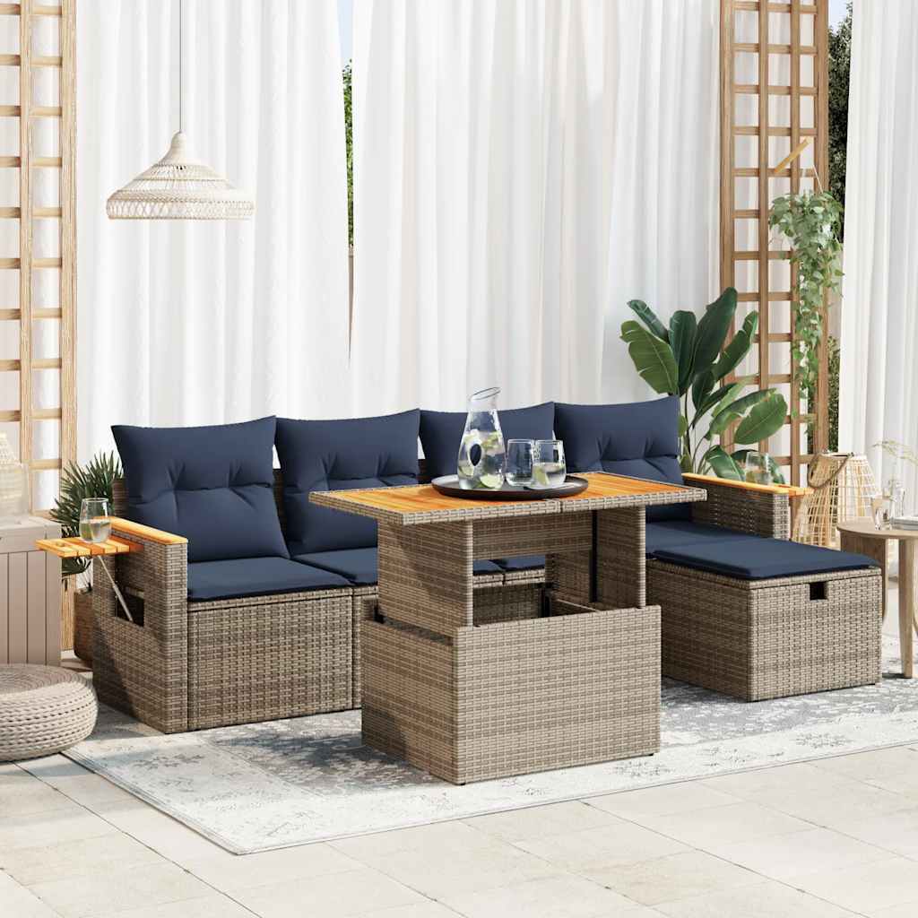vidaXL 6-delige Loungeset met kussens poly rattan acacia zwart