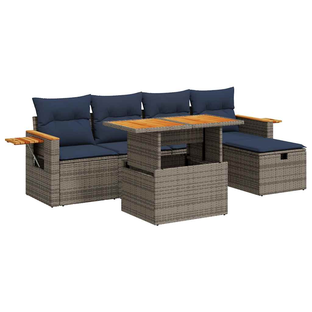 vidaXL 6-delige Loungeset met kussens poly rattan acacia zwart