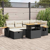 vidaXL 7-delige Loungeset met kussens poly rattan zwart