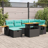 vidaXL 7-delige Loungeset met kussens poly rattan acacia bruin