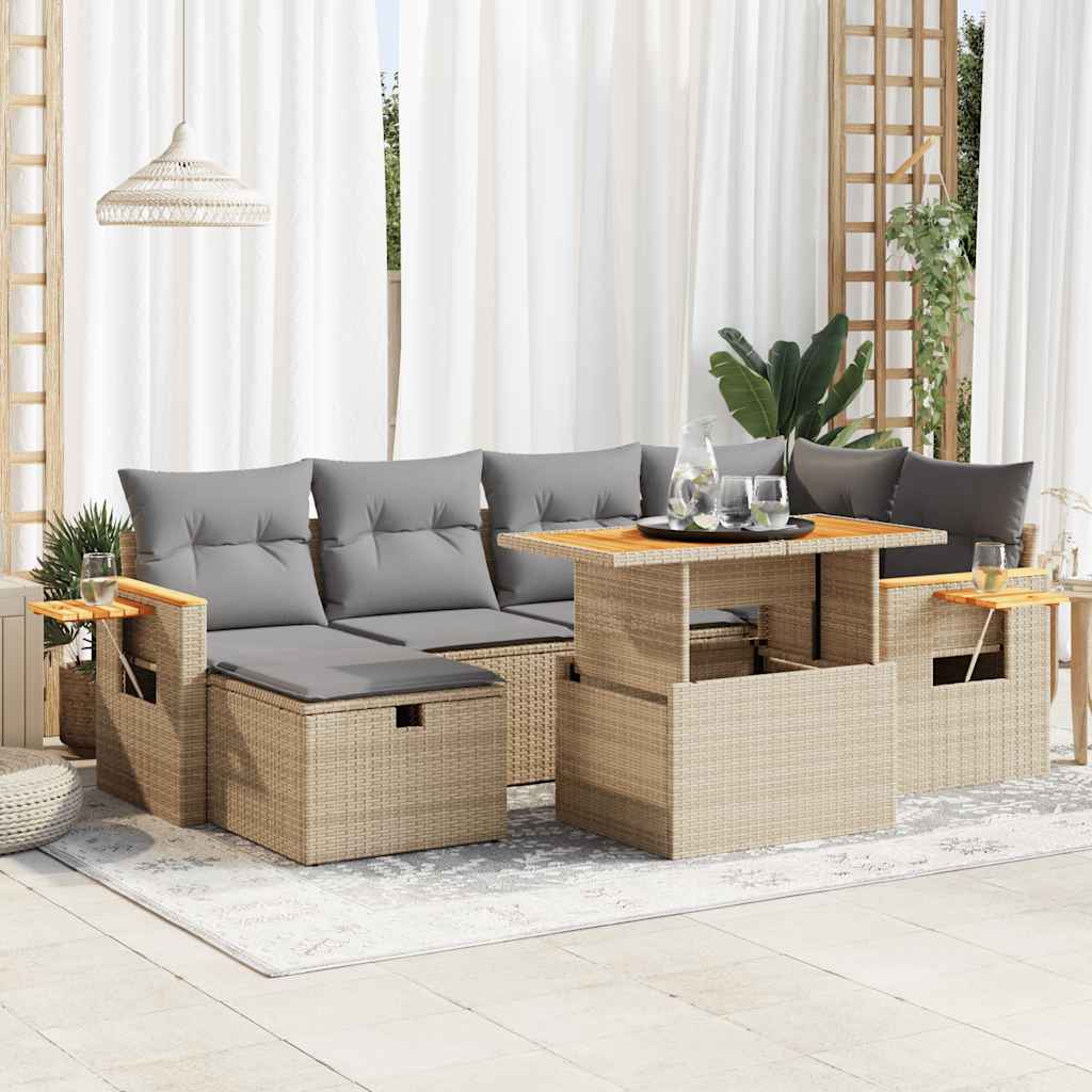 vidaXL 7-delige Loungeset met kussens poly rattan zwart
