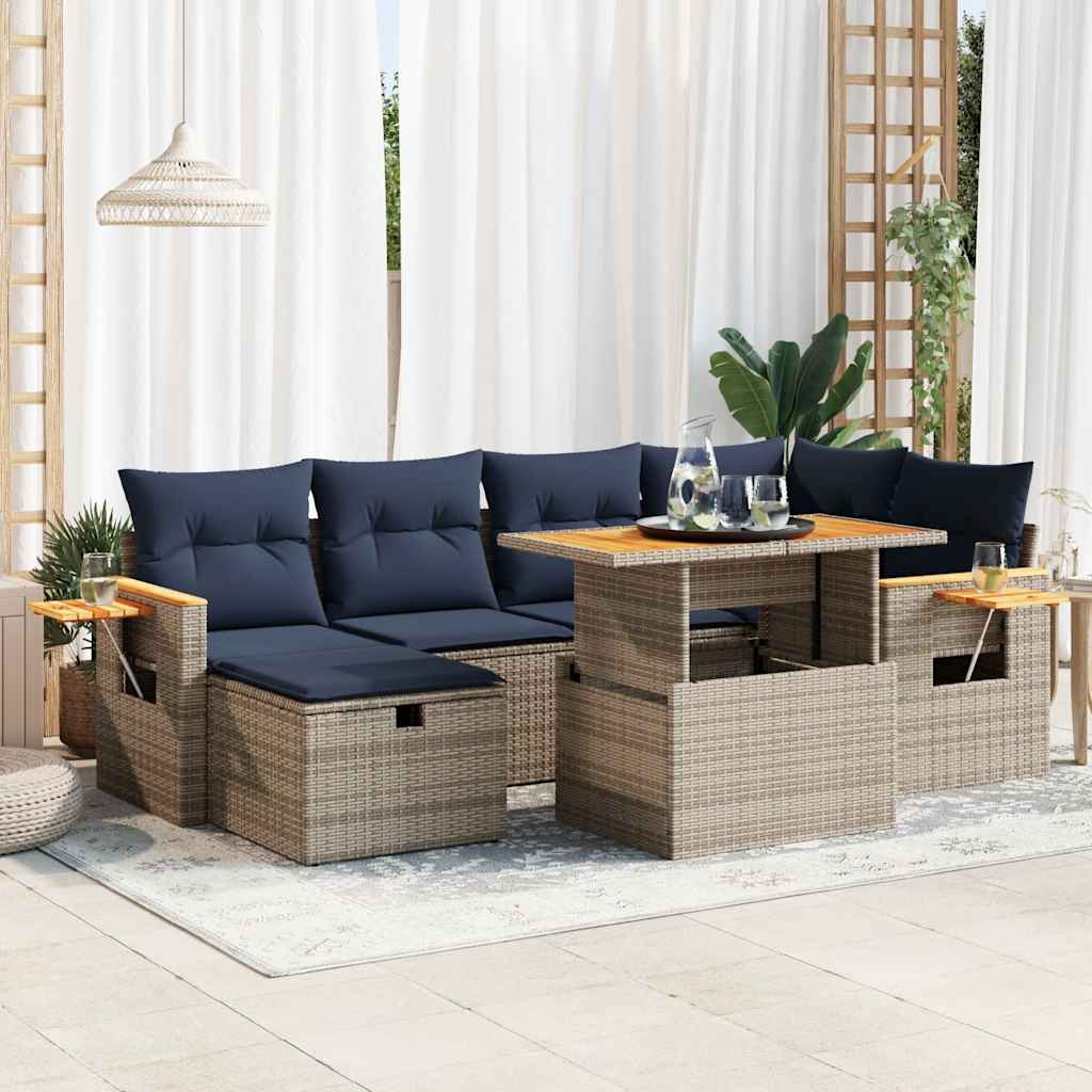 vidaXL 7-delige Loungeset met kussens poly rattan acacia bruin