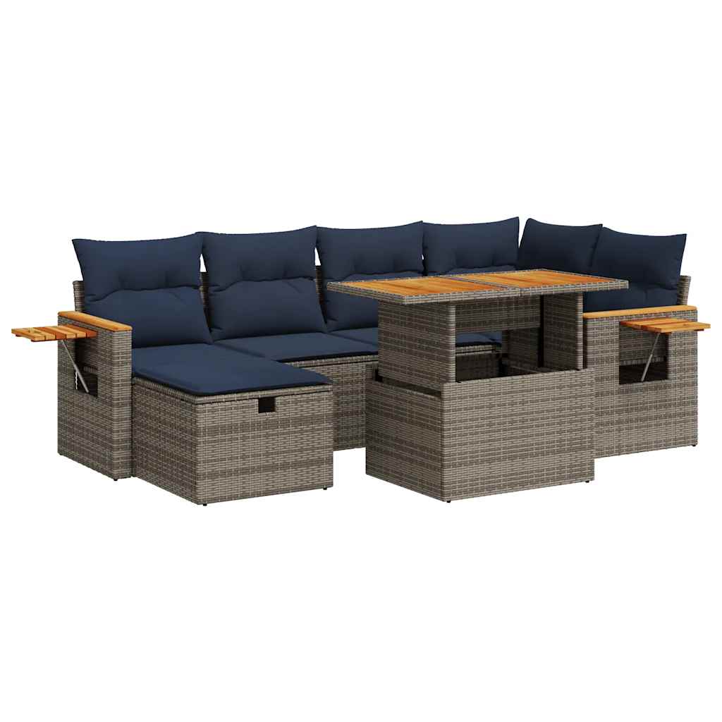 vidaXL 7-delige Loungeset met kussens poly rattan acacia bruin