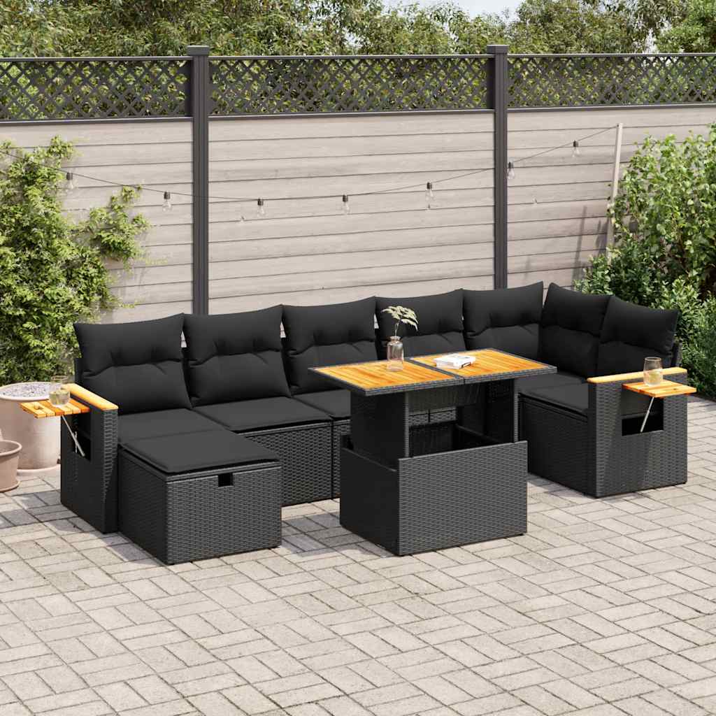 vidaXL 8-piece Lounge Set with Cushions Poly Rattan Black