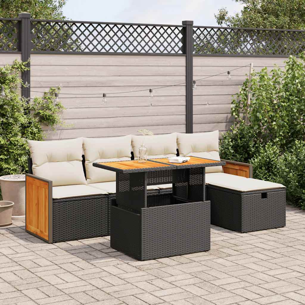 vidaXL 6-Piece Lounge Set with Cushions Poly Rattan Black