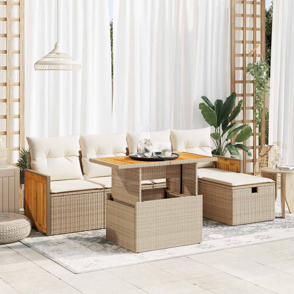 vidaXL 6-Piece Lounge Set with Cushions Poly Rattan Black
