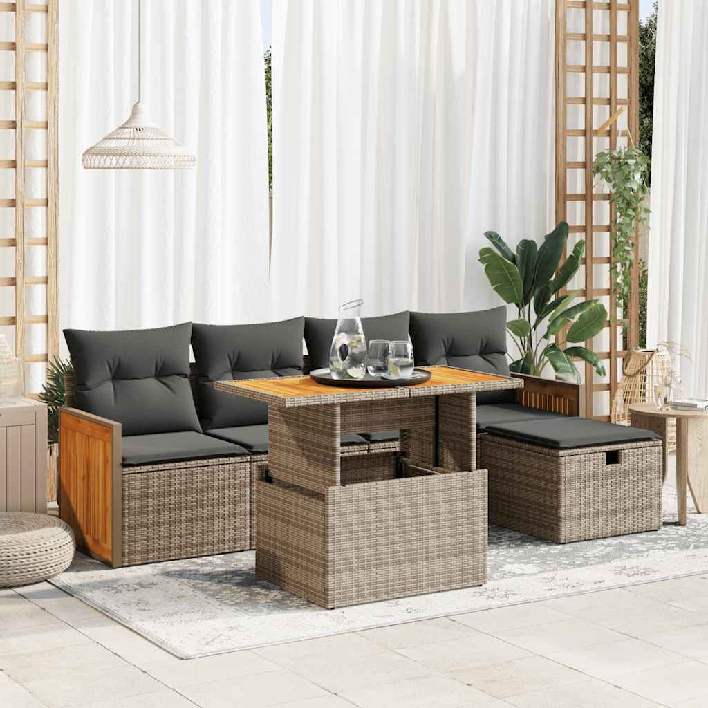 vidaXL 6-Piece Lounge Set with Cushions Poly Rattan Black