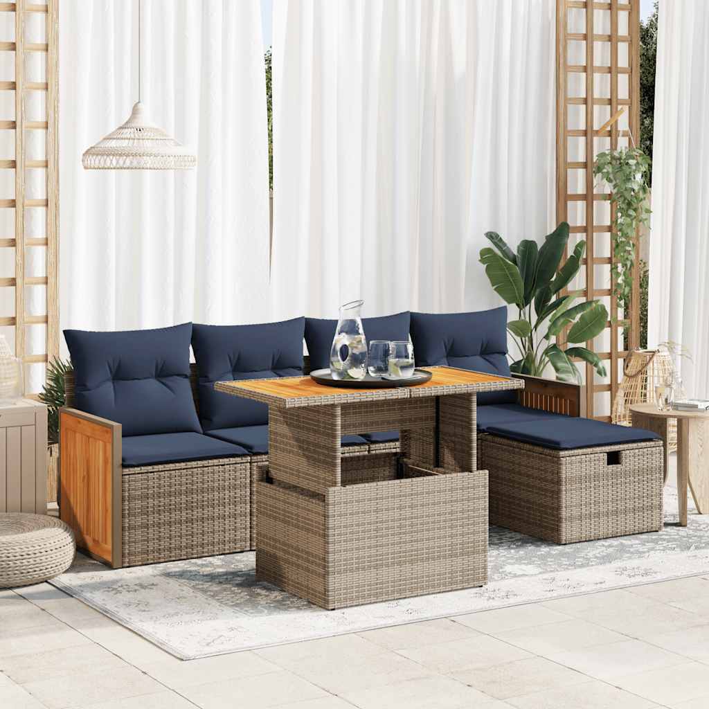 vidaXL 6-delige Loungeset met kussens poly rattan acacia zwart