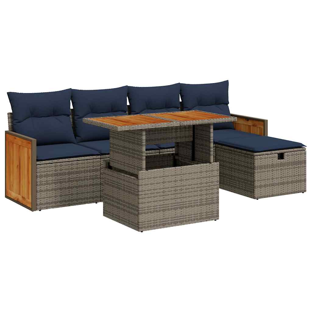 vidaXL 6-delige Loungeset met kussens poly rattan acacia zwart