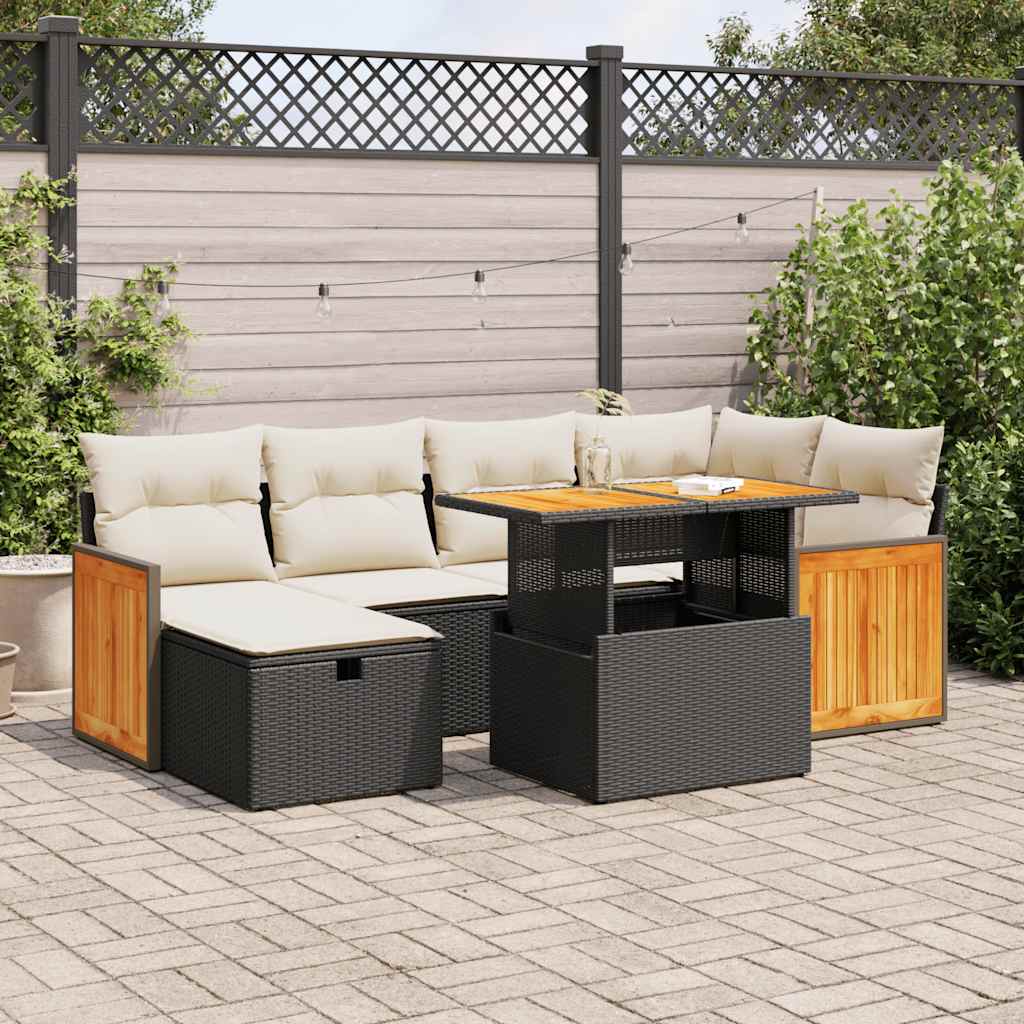 vidaXL 7-delige Loungeset met kussens poly rattan zwart