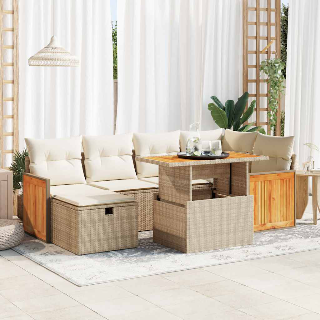 vidaXL 7-delige Loungeset met kussens poly rattan zwart
