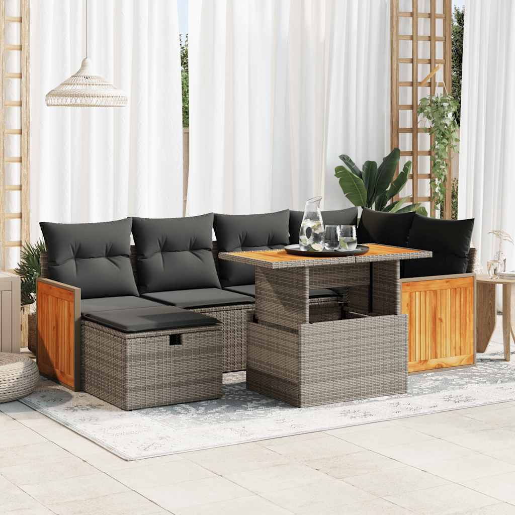 vidaXL 7-delige Loungeset met kussens poly rattan zwart