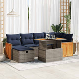 vidaXL 7-delige Loungeset met kussens poly rattan acacia bruin