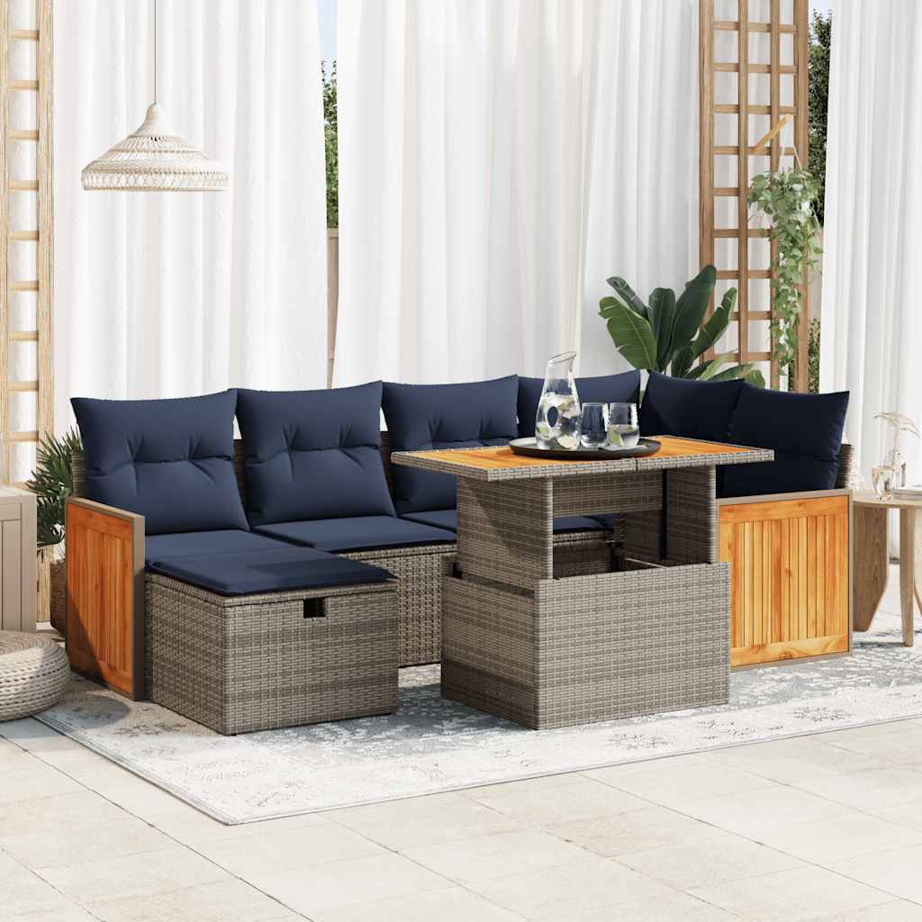 vidaXL 7-delige Loungeset met kussens poly rattan acacia bruin