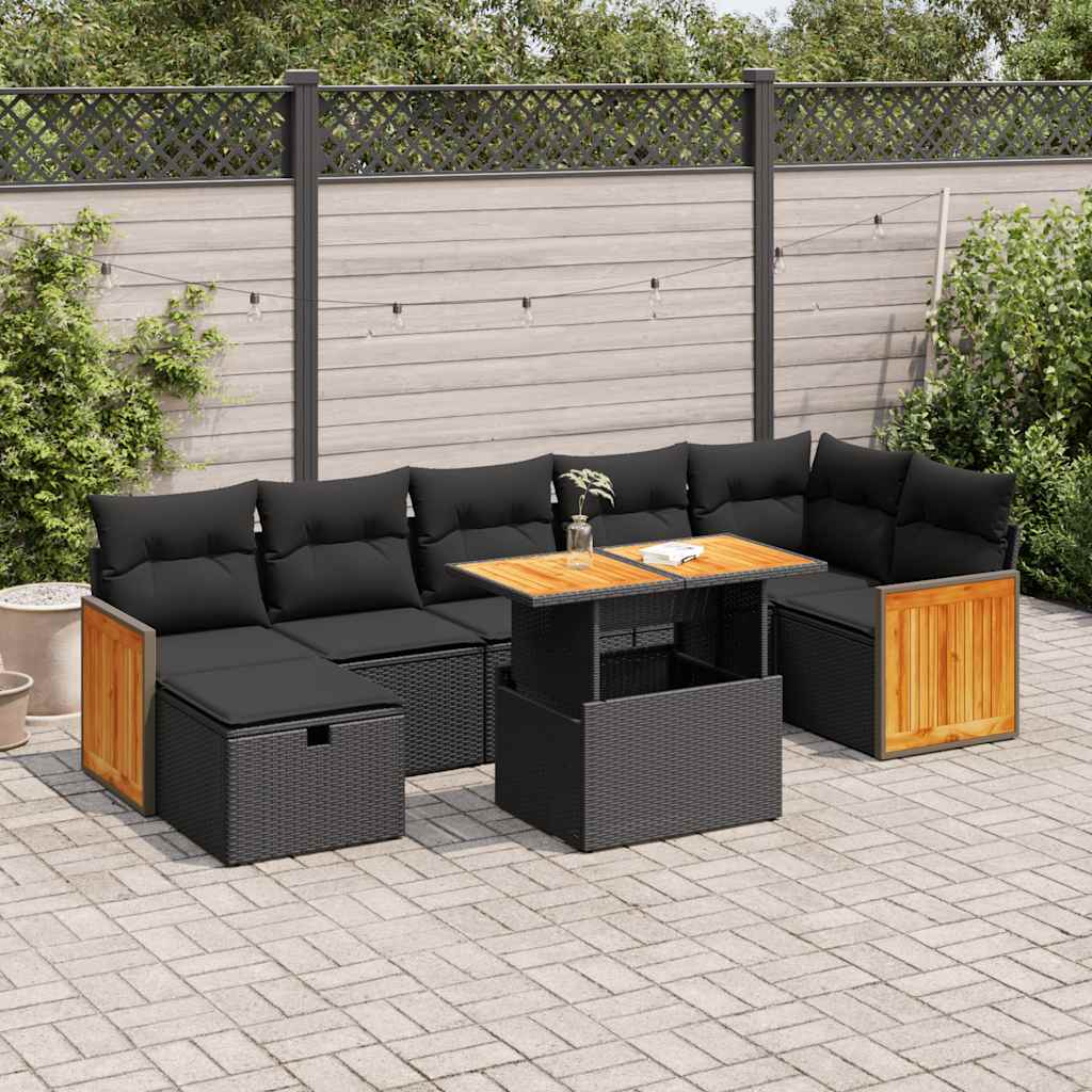 vidaXL 8-Piece Poly Rattan Lounge Set with Cushions Black