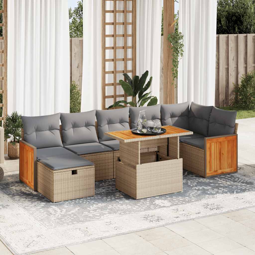 vidaXL 8-Piece Poly Rattan Lounge Set with Cushions Black