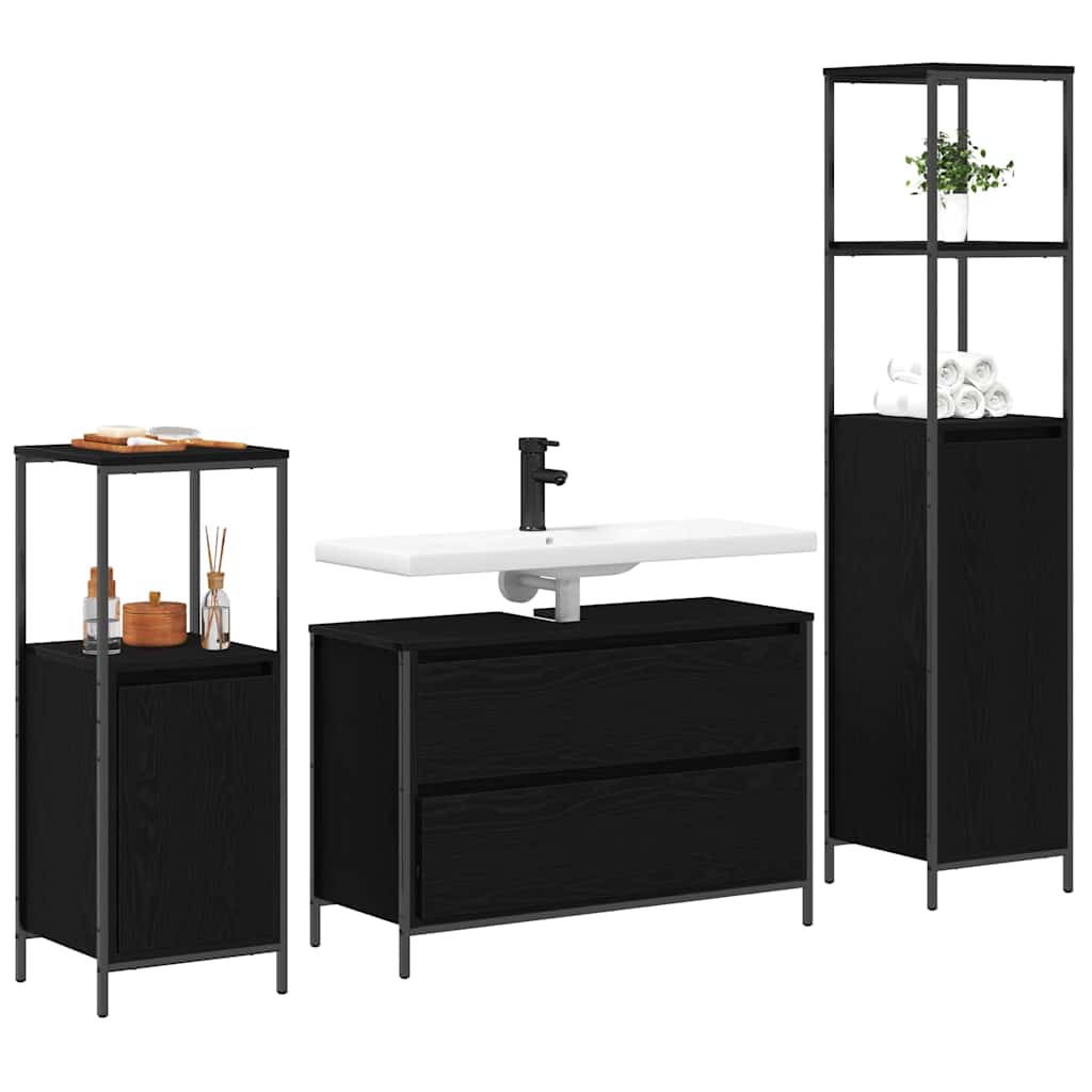 vidaXL Badkamermeubel Set met lade 3 pcs Zwart Eiken Bewerkt hout