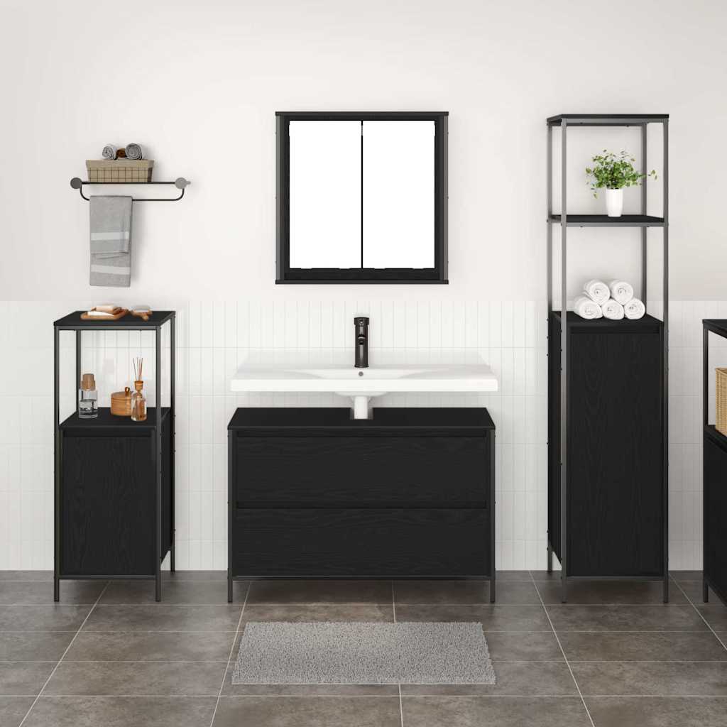 vidaXL Badkamermeubel Set met lade 3 pcs Zwart Eiken Bewerkt hout