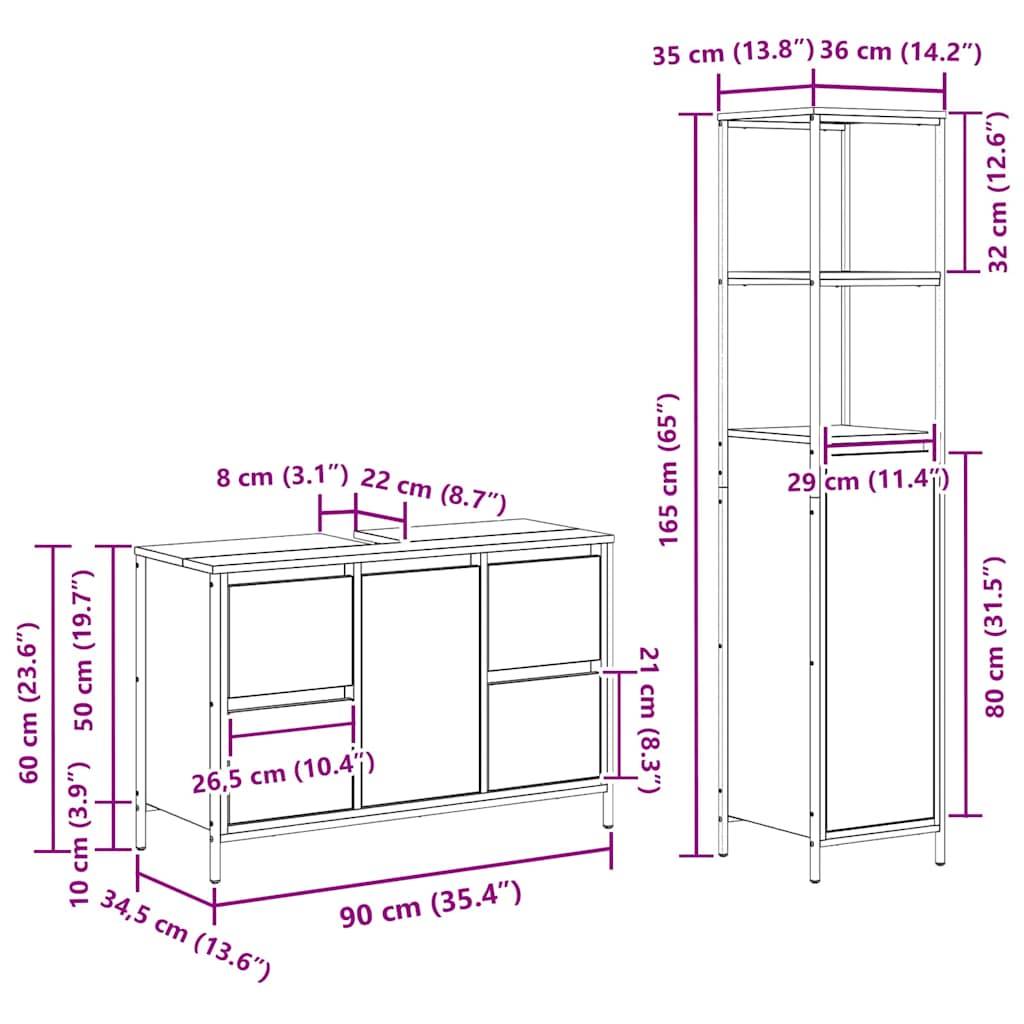 vidaXL Badkamermeubel Set 2 pcs Zwart eiken Engineered hout en staal