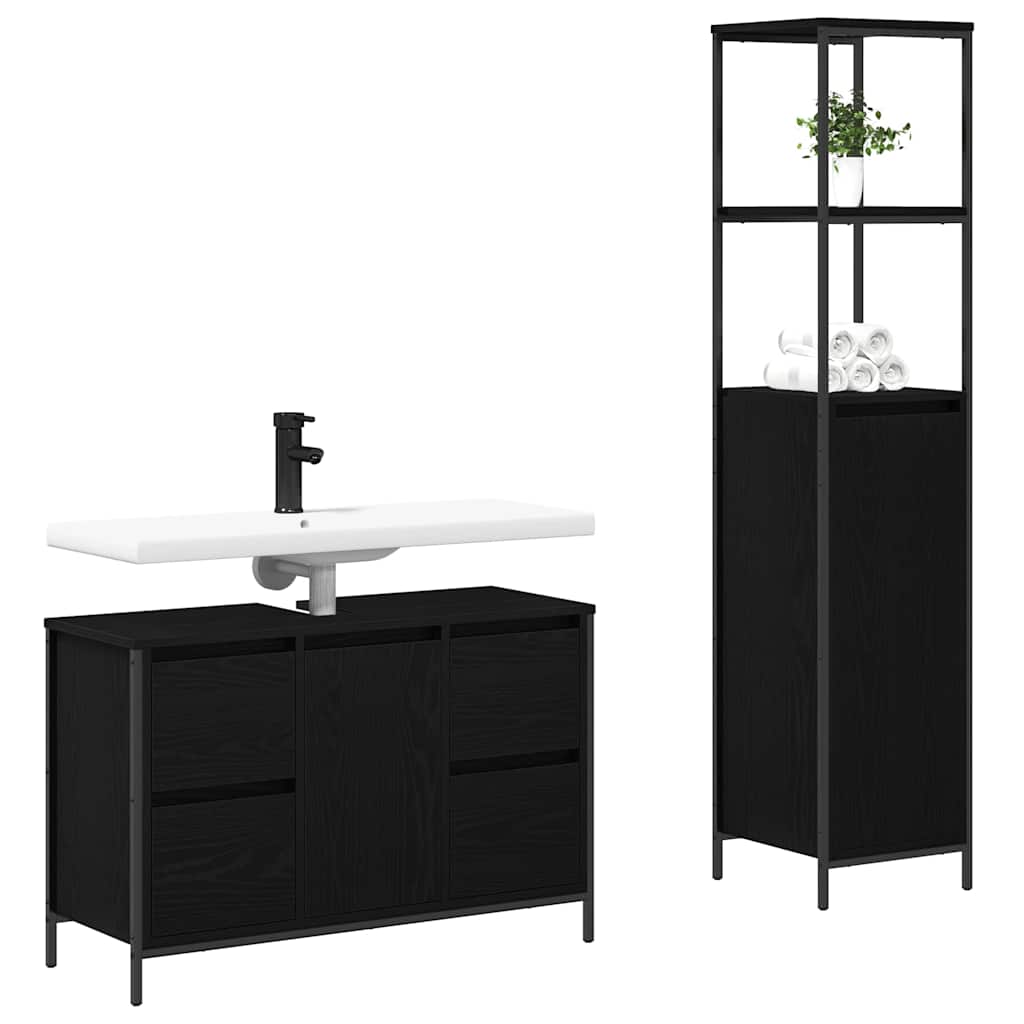 vidaXL Badkamermeubel Set 2 pcs Zwart eiken Engineered hout en staal