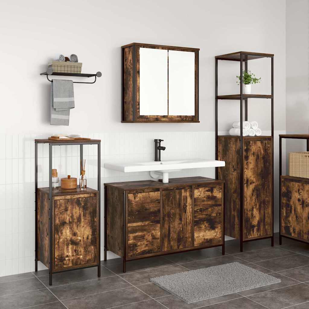vidaXL Badkamermeubel Set 2 pcs Zwart eiken Engineered hout en staal