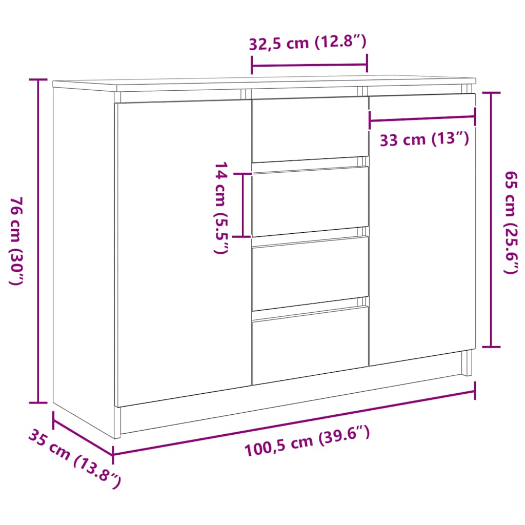 vidaXL Chest of Drawers 100.5x35x76 cm Chipboard White
