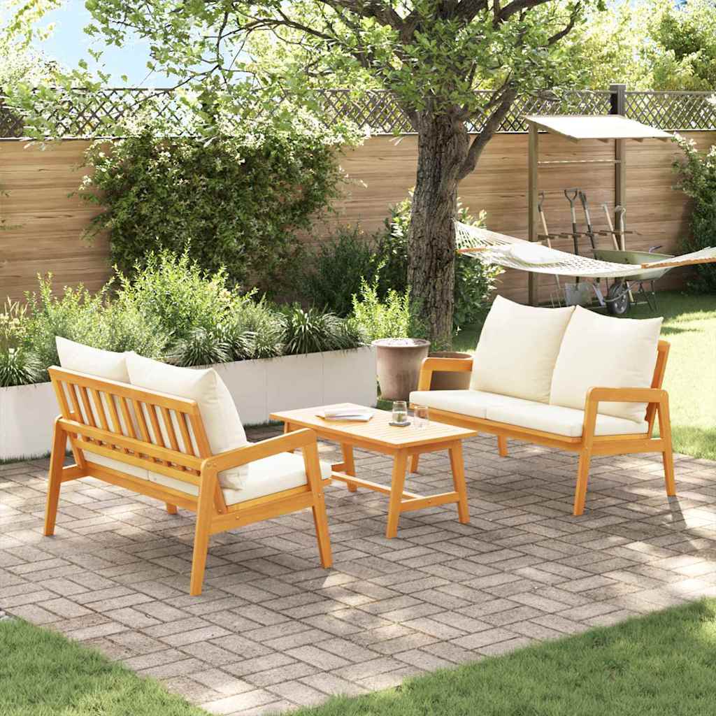 vidaXL Bistroset met kussen 4 pcs Bruin en Crème Massief Acacia Hout