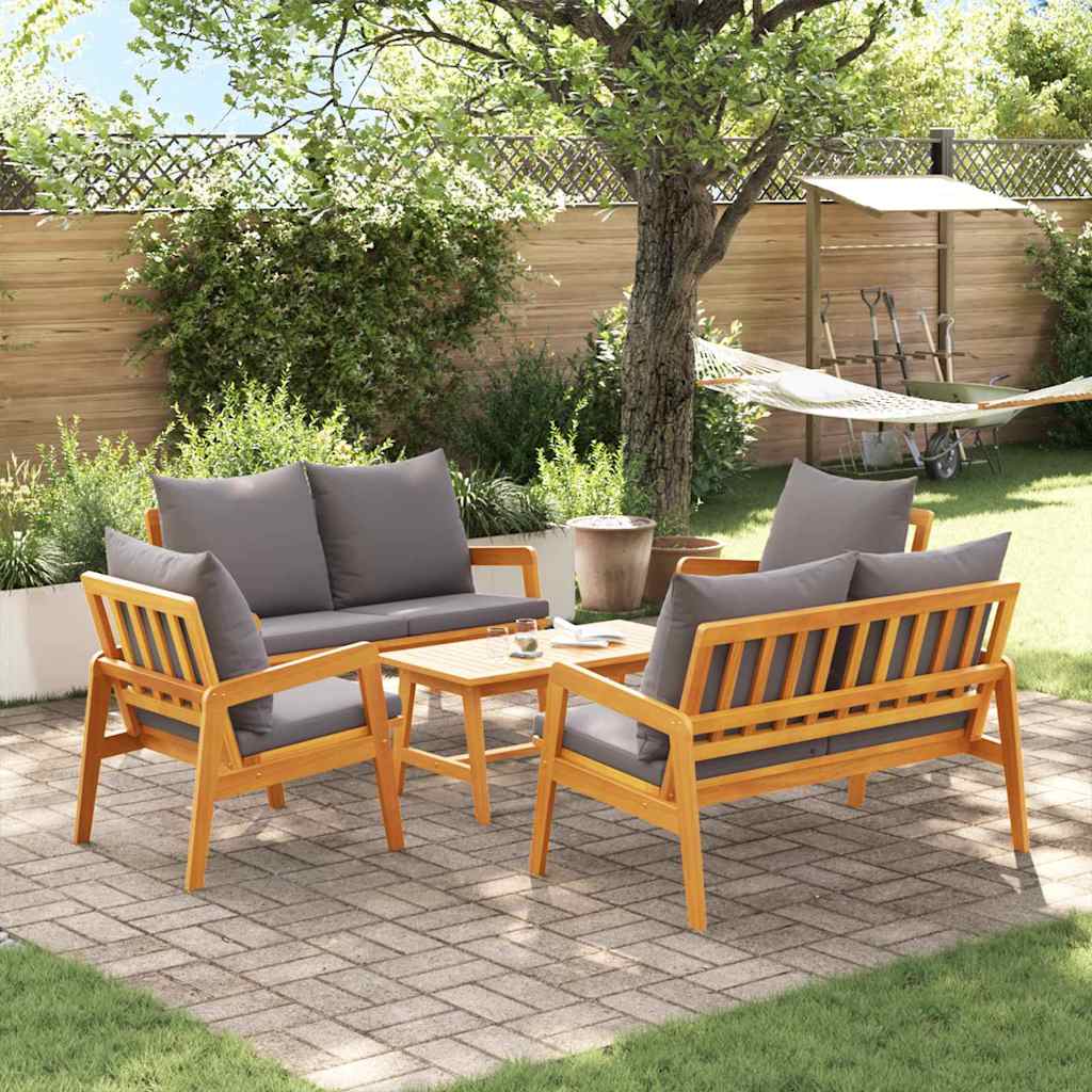 vidaXL Bistroset met kussen 4 pcs Bruin en Crème Massief Acacia Hout