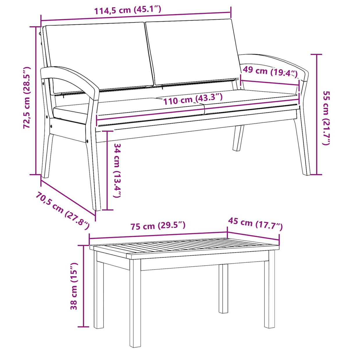 vidaXL Bistroset met kussen 4 pcs Bruin Polyester