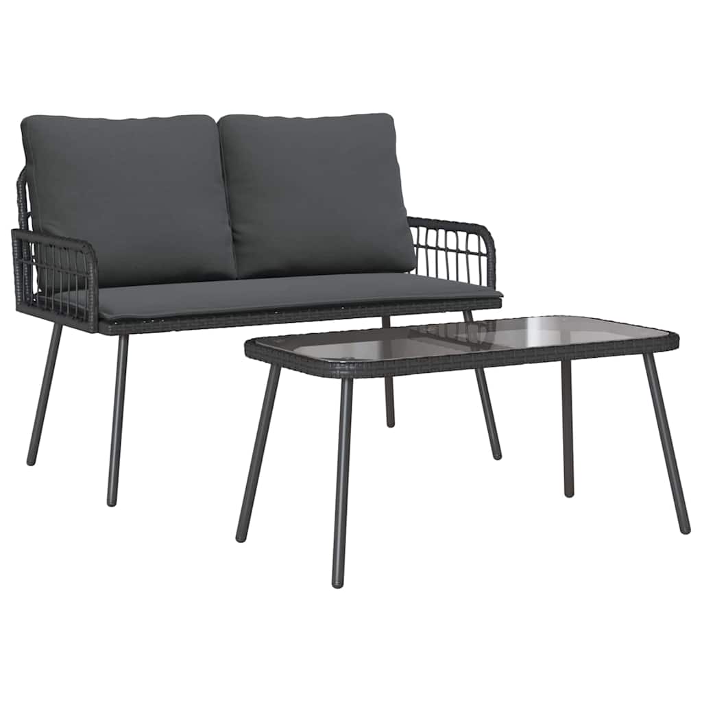 vidaXL Garden Dining Set with cushions 2 pcs Black poly rattan