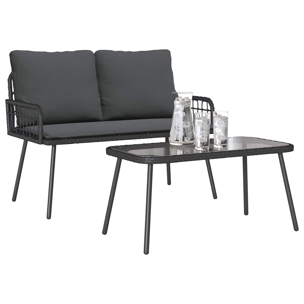 vidaXL Garden Dining Set with cushions 2 pcs Black poly rattan