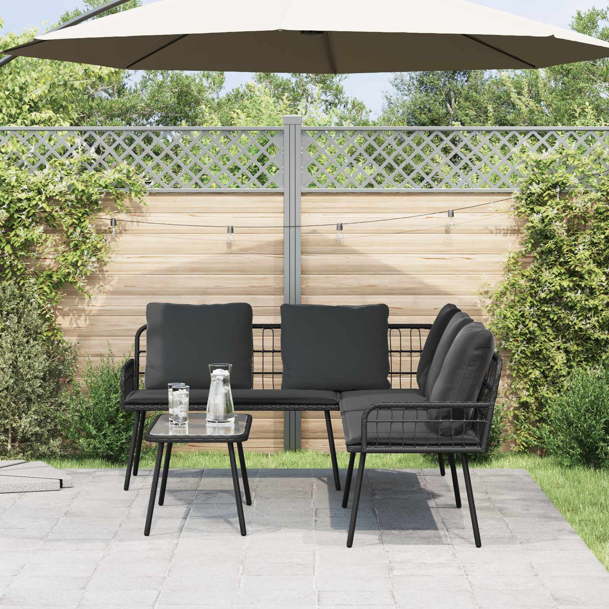 vidaXL Garden Bench Set with cushion 2 pcs Black poly rattan