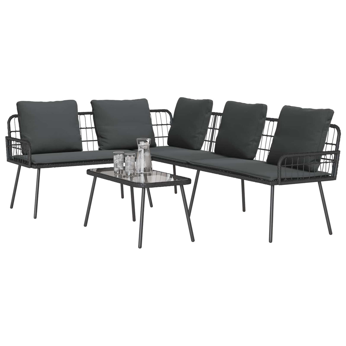 vidaXL Garden Bench Set with cushion 2 pcs Black poly rattan