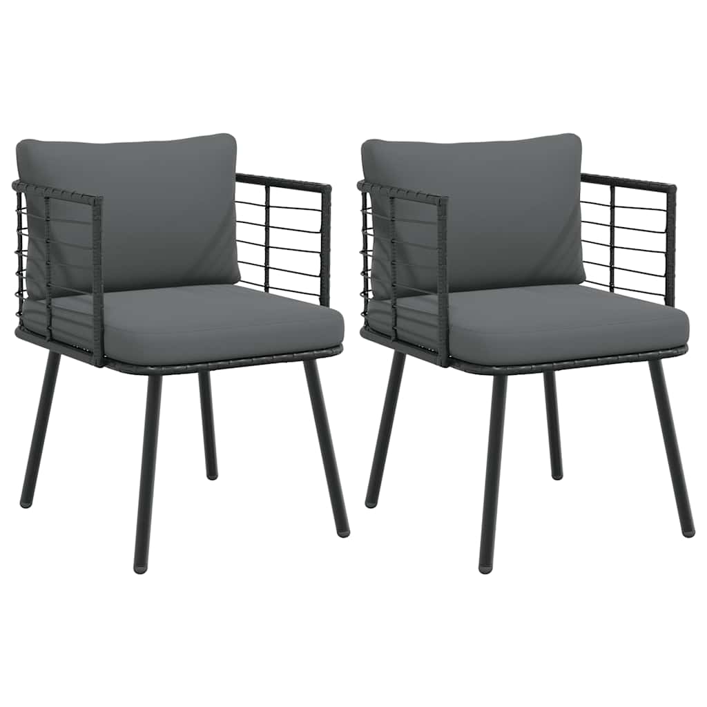 vidaXL Garden Dining Chairs 2 pcs with cushions poly rattan black
