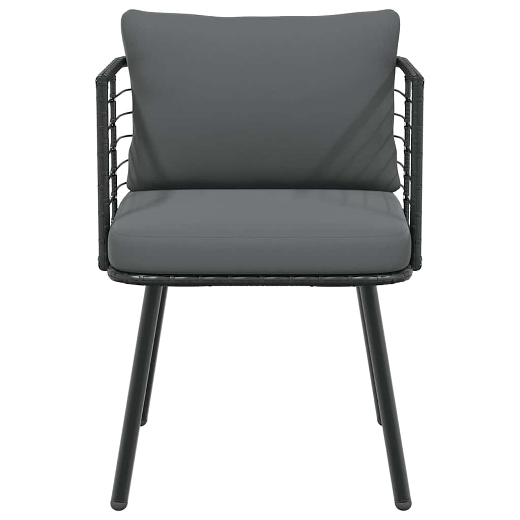 vidaXL Garden Dining Chairs 2 pcs with cushions poly rattan black