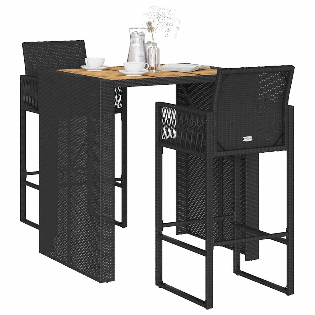 vidaXL 3-delige Tuinbarset zonder kussens poly rattan acacia zwart