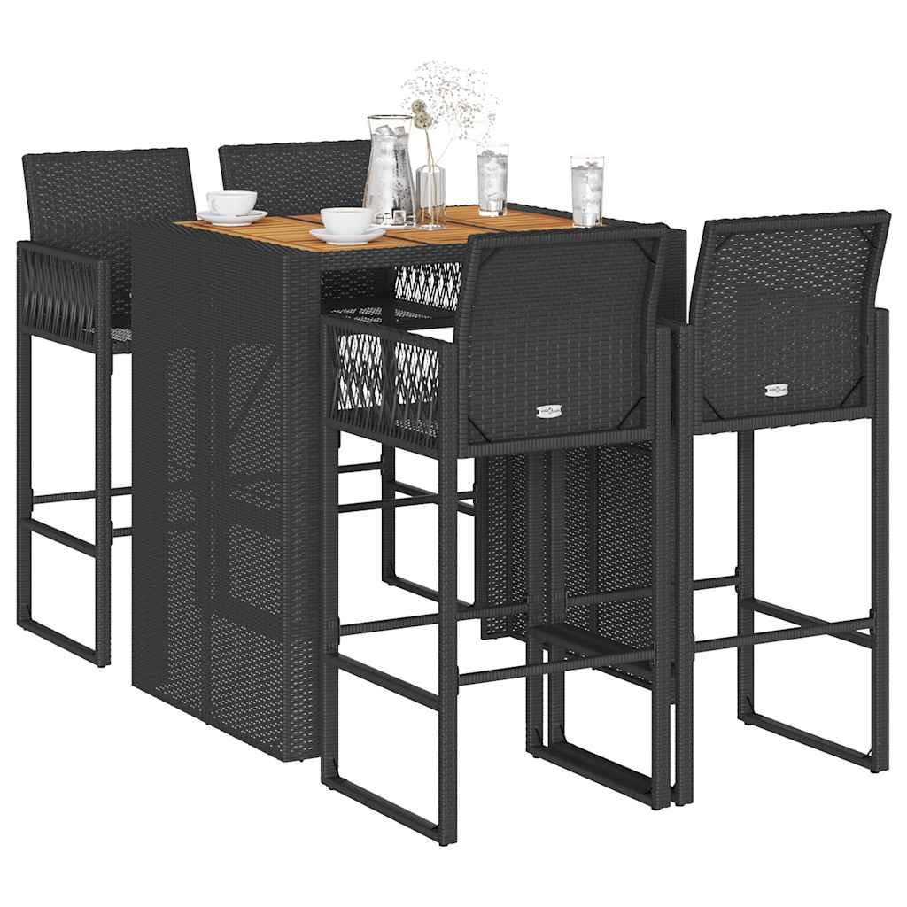 vidaXL 3-delige Tuinbarset zonder kussens poly rattan acacia zwart
