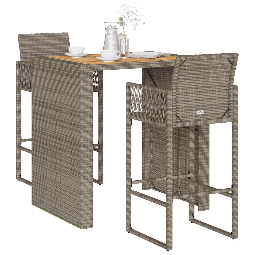 vidaXL 3-delige Tuinbarset zonder kussens poly rattan acacia zwart