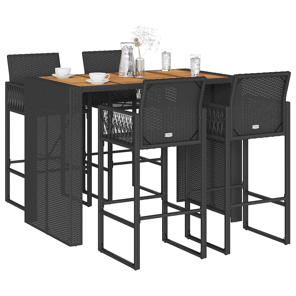 vidaXL 3-delige Tuinbarset zonder kussens poly rattan acacia zwart