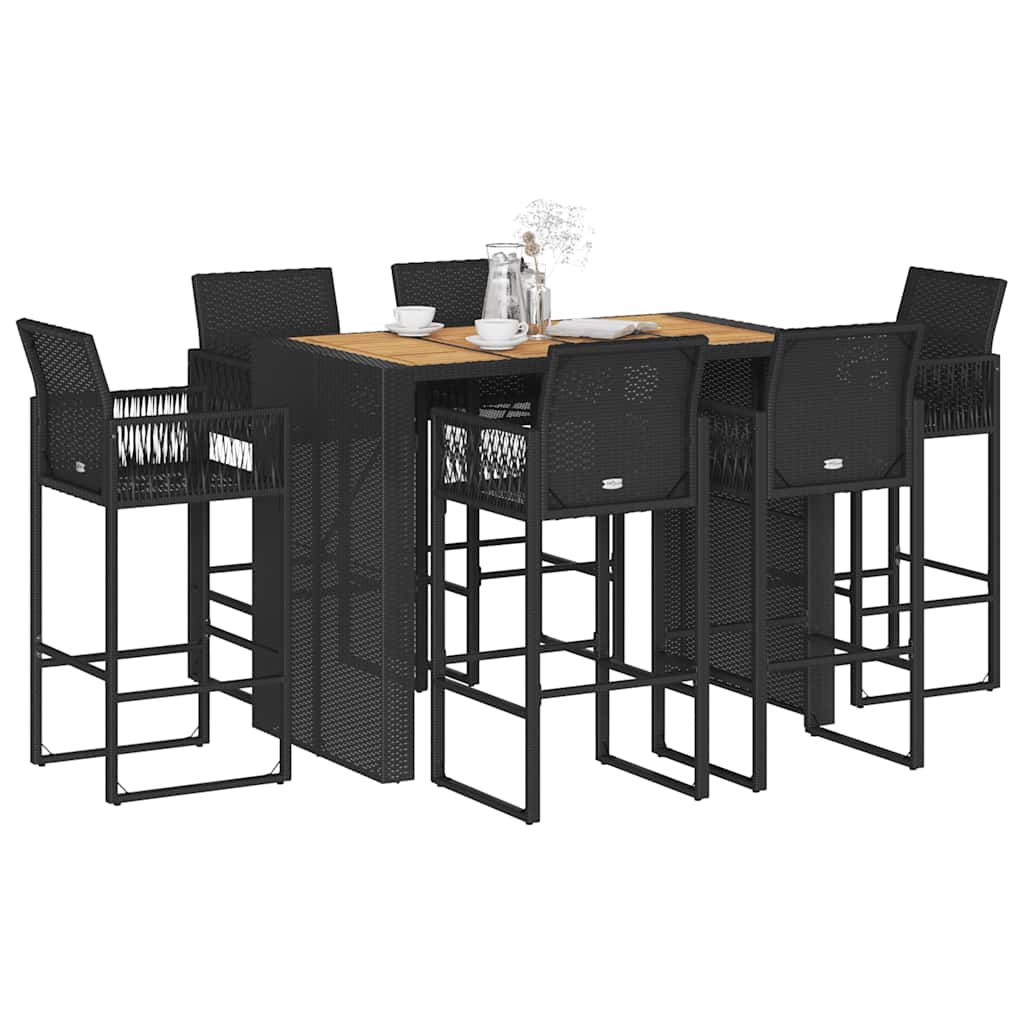 vidaXL 3-delige Tuinbarset zonder kussens poly rattan acacia zwart