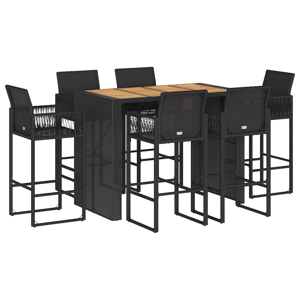vidaXL 3-delige Tuinbarset zonder kussens poly rattan acacia zwart
