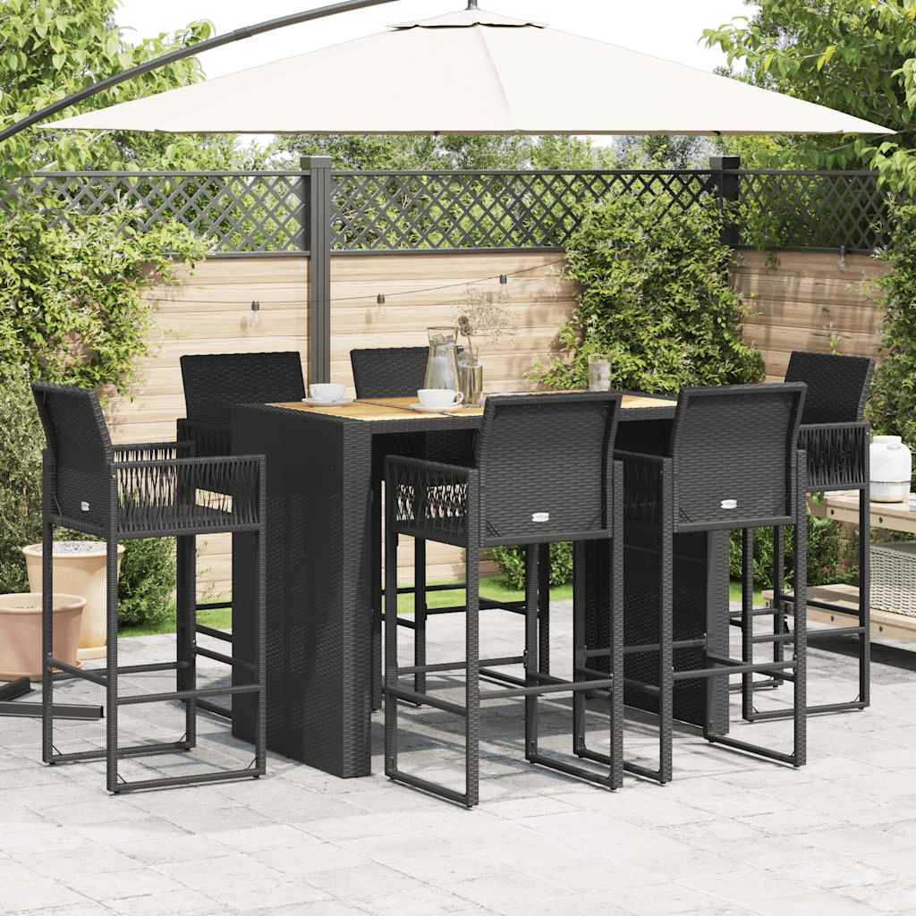 vidaXL 3-delige Tuinbarset zonder kussens poly rattan acacia zwart