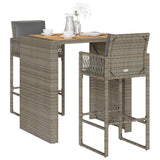 vidaXL 3-Piece Garden Bar Set with Cushions Poly Rattan Acacia Black