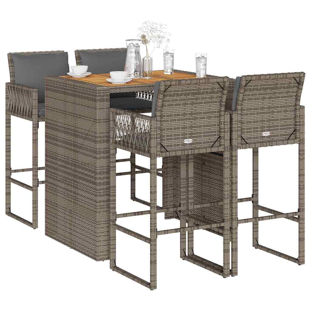 vidaXL 3-Piece Garden Bar Set with Cushions Poly Rattan Acacia Black